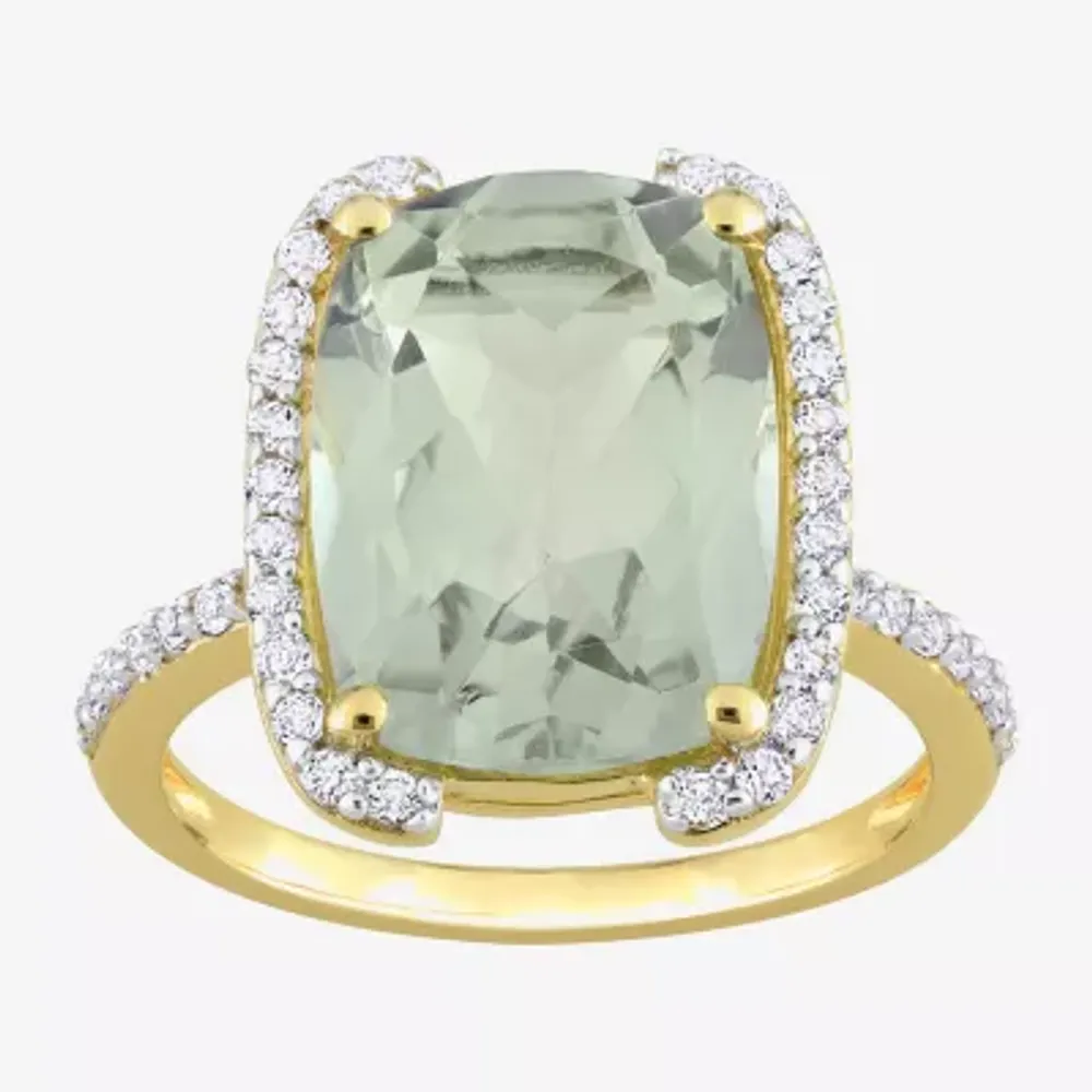 Womens Genuine Green Quartz 18K Gold Over Silver Cocktail Ring