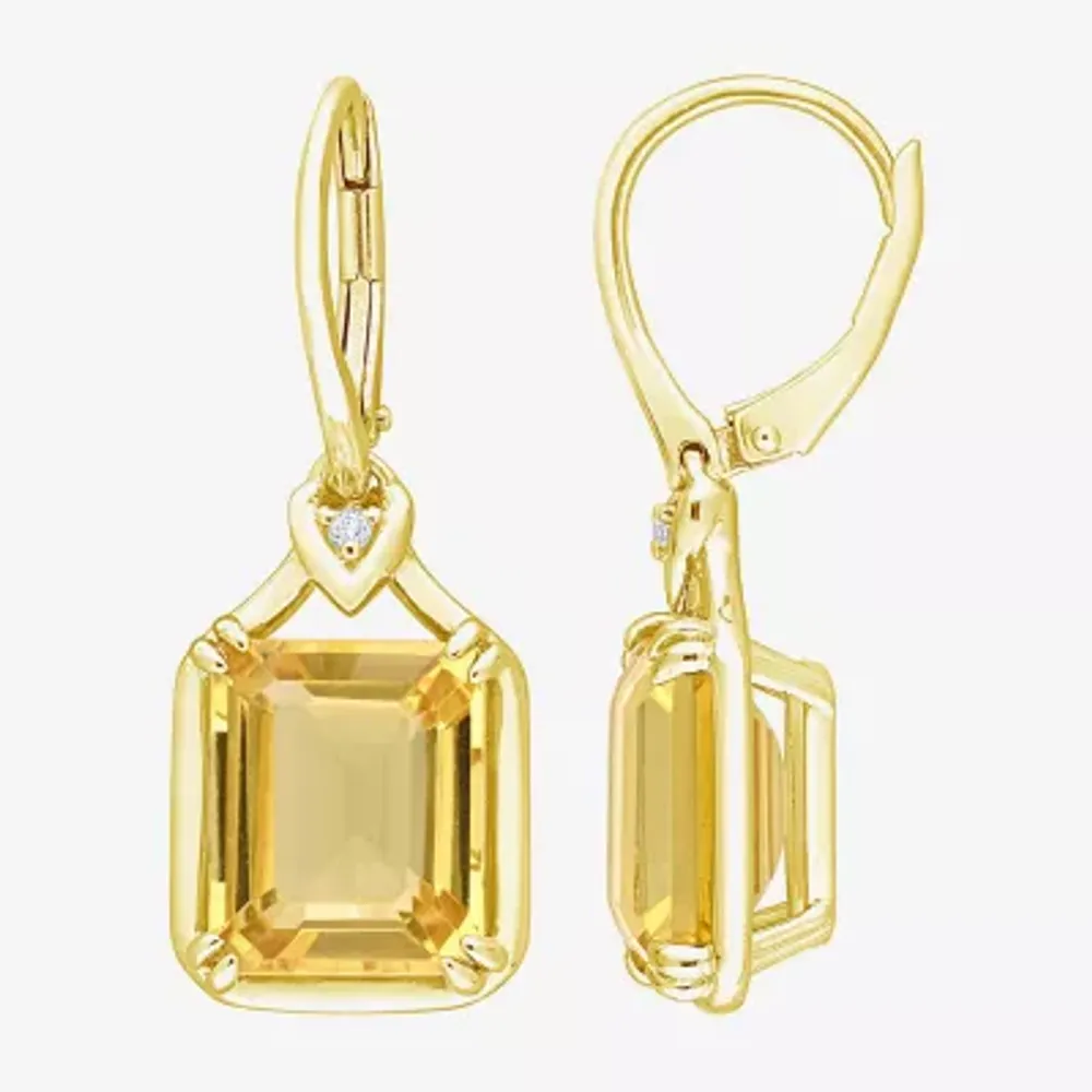 Womens Genuine Yellow Citrine 18K Gold Over Silver Drop Earrings