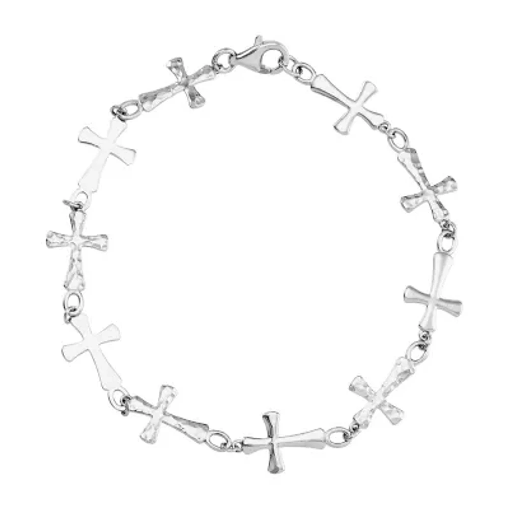 Forever Inspired Limited Quantities! Womens Sterling Silver Cross 7.5 Inch Link Bracelet