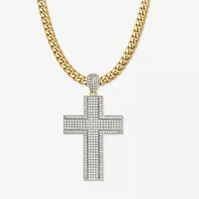 Mens Zirconia Stainless Steel Cross 26 Inch Pendant Necklace