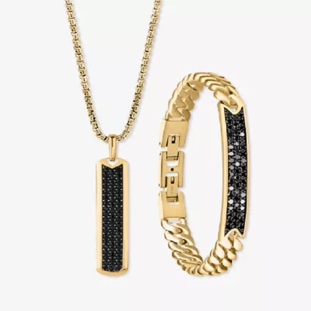Mens Black Zirconia Stainless Steel Rectangular 2-pc. Jewelry Set