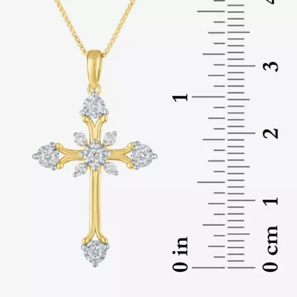 (G-H / Si2 I1) Womens 1/4 CT. T.W. Lab Grown White Diamond 14K Gold Over Silver Sterling Silver Cross 18 Inch Pendant Necklace