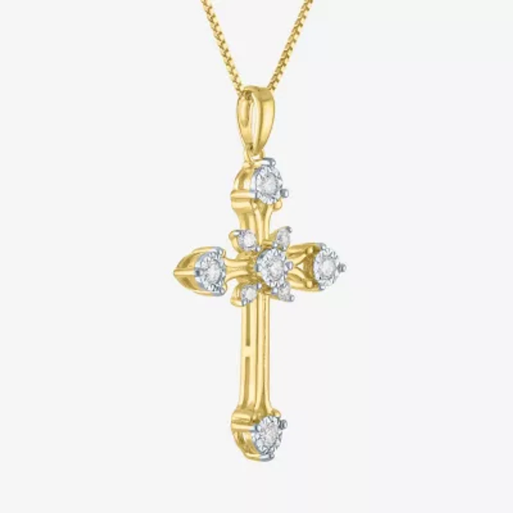 (G-H / Si2 I1) Womens 1/4 CT. T.W. Lab Grown White Diamond 14K Gold Over Silver Sterling Silver Cross 18 Inch Pendant Necklace