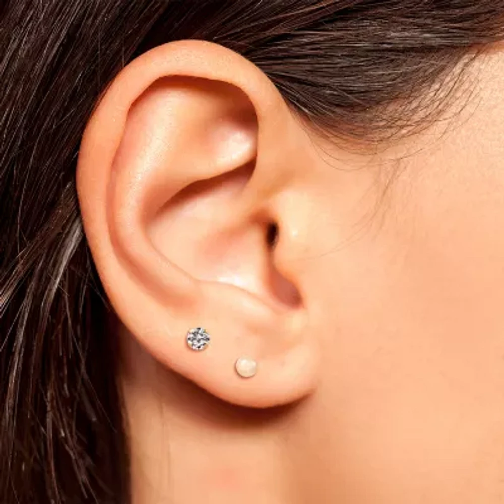 Girls Cubic Zirconia 14K Gold Round 2 Pair Earring Set