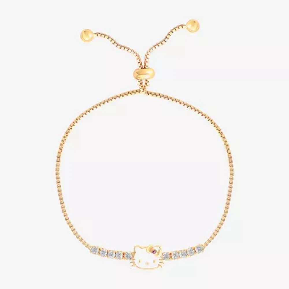 Girls Cubic Zirconia 14K Gold Over Silver Hello Kitty Bolo Bracelet