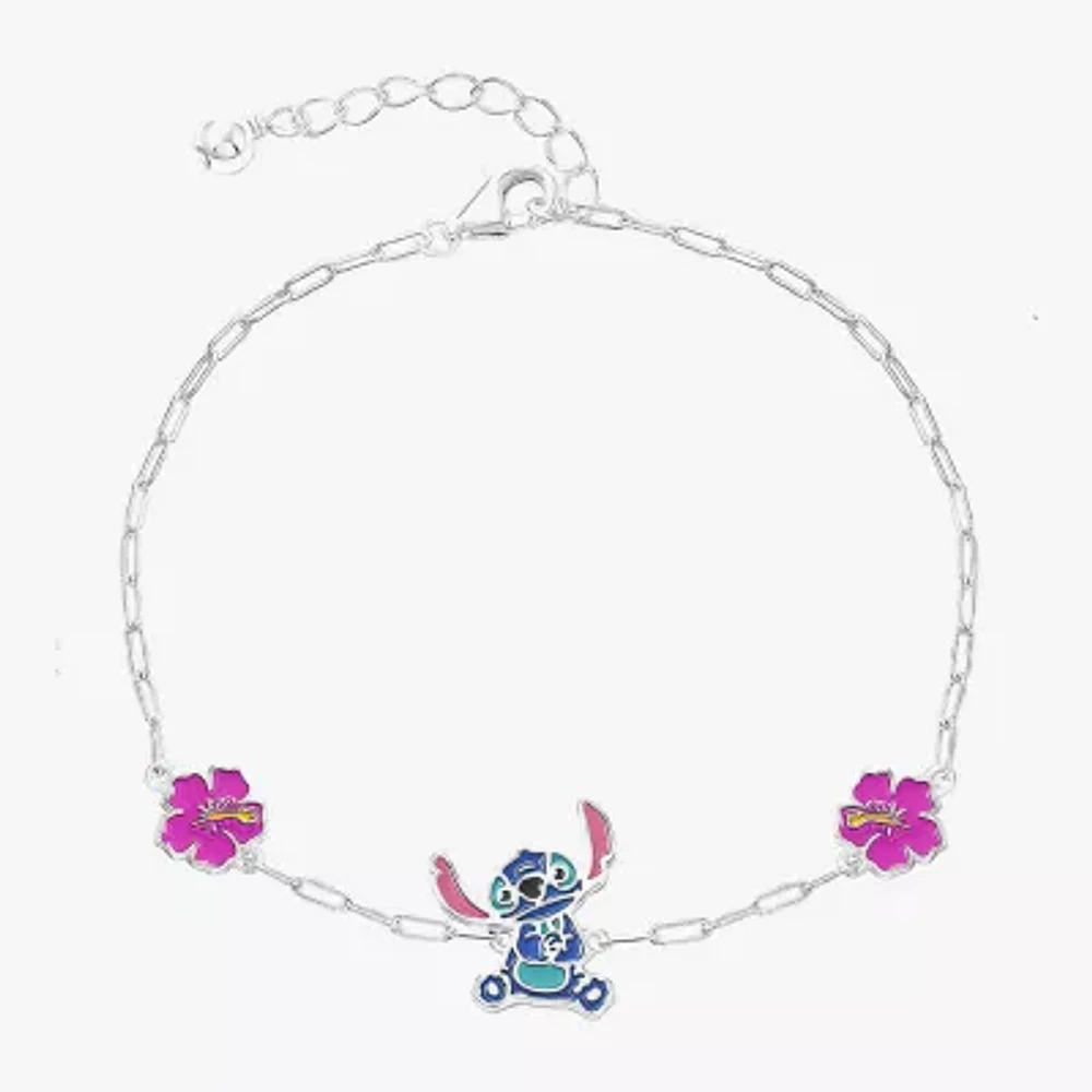 Disney Collection Girls Sterling Silver Flower Lilo & Stitch Bolo Bracelet