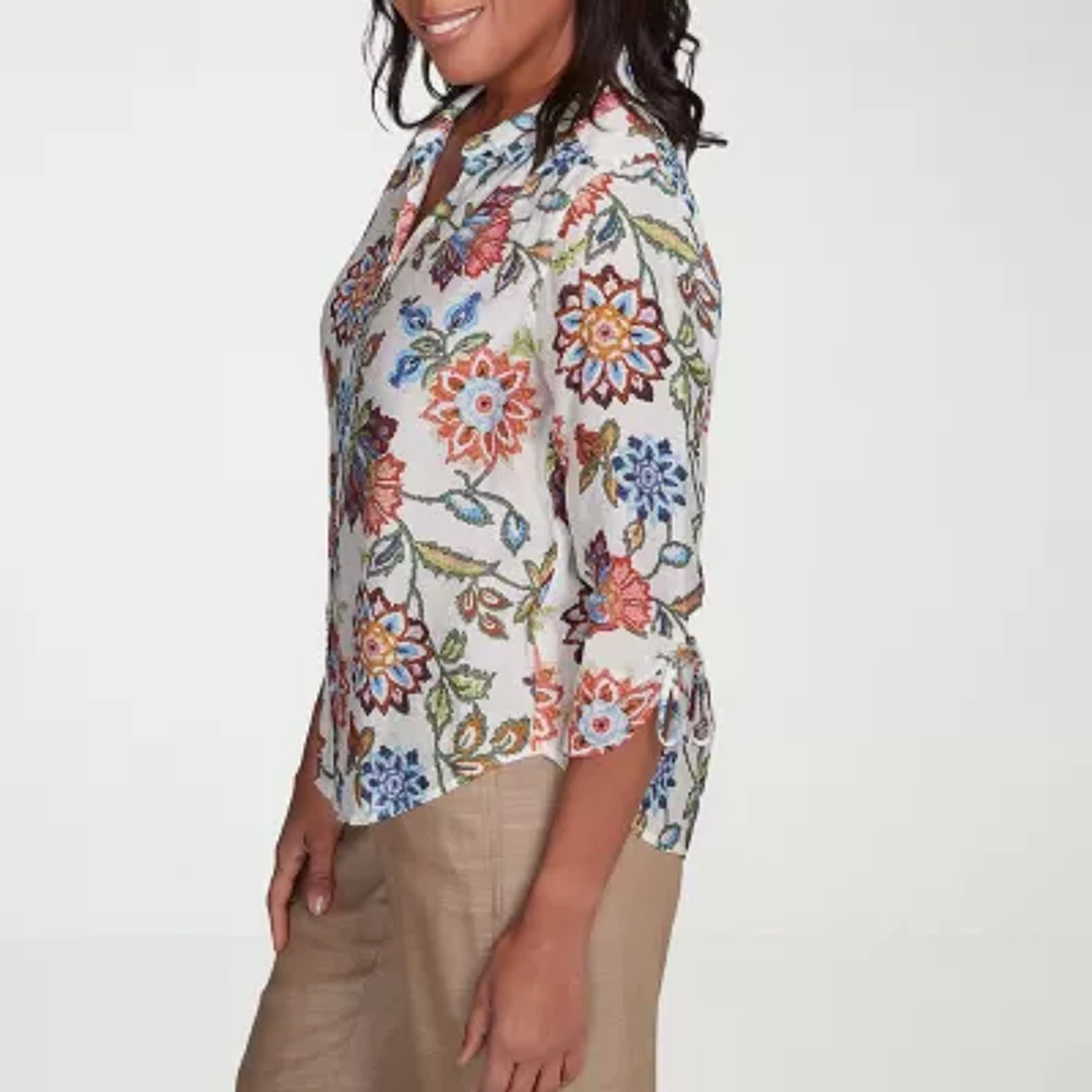 Alfred Dunner Summer Solstice Womens 3/4 Sleeve Blouse