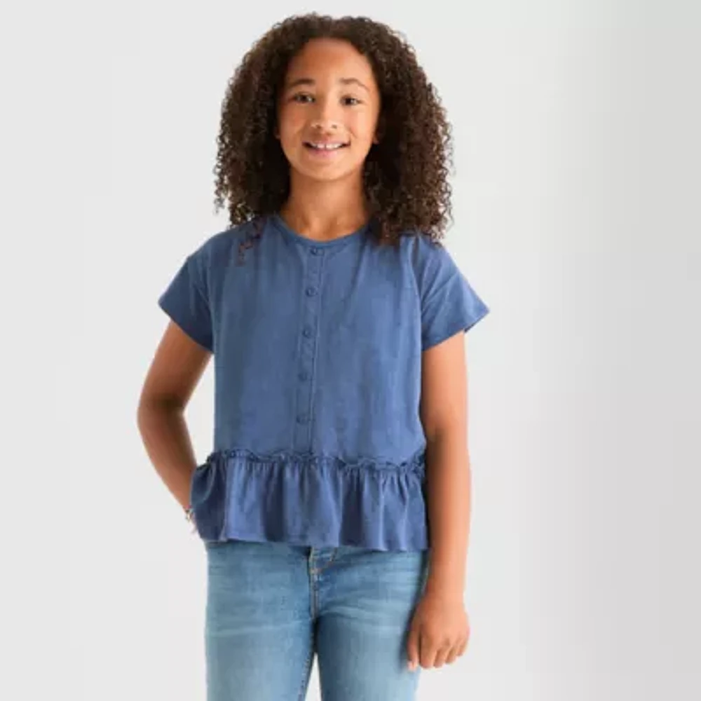 Thereabouts Little & Big Kid Girls Round Neck Short Sleeve Peplum Top