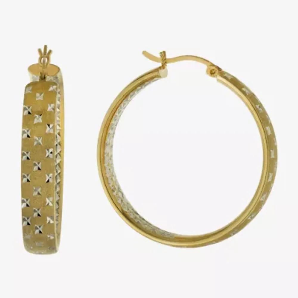 Diamond Cut Womens 14K Two Tone Gold Over Silver 35.3mm Hoop Earrings
