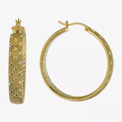 Diamond Cut Womens 14K Two Tone Gold Over Silver 35.3mm Hoop Earrings