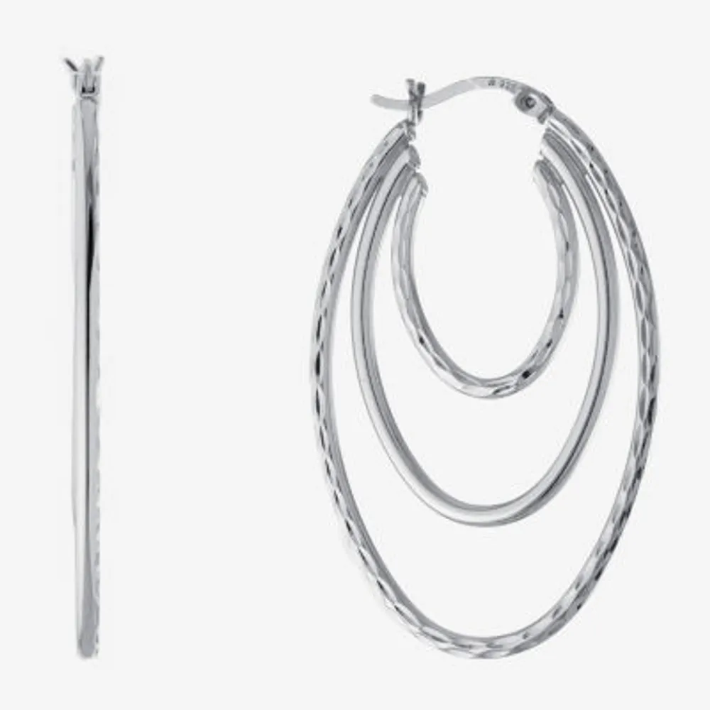Diamond Cut Womens Sterling Silver 40.6mm Hoop Earrings