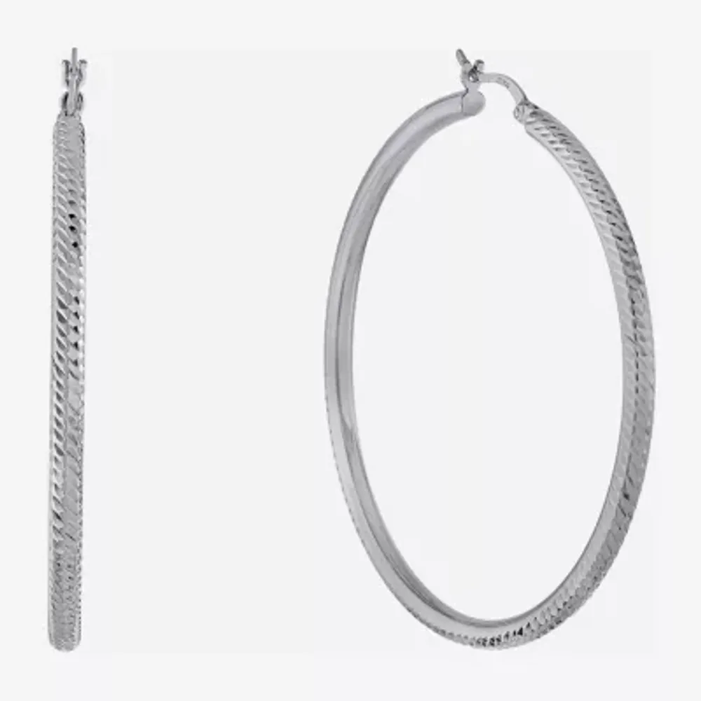 Diamond Cut Womens Sterling Silver 57mm Hoop Earrings