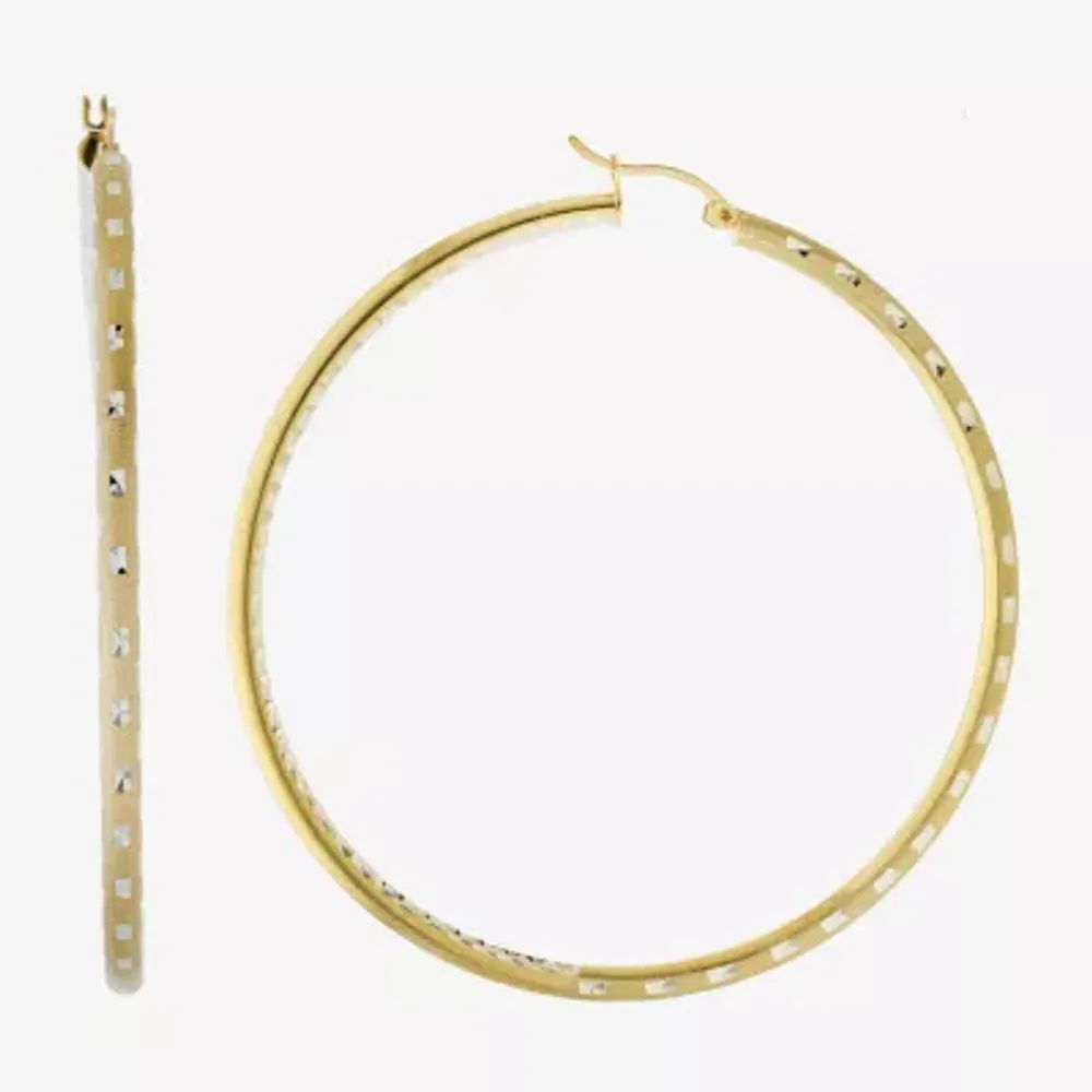 Diamond Cut Womens 14K Two Tone Gold Over Silver 67.5mm Hoop Earrings