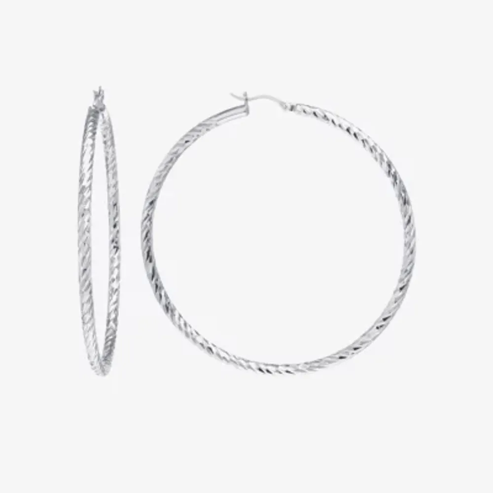 Womens Sterling Silver 50mm Hoop Earrings