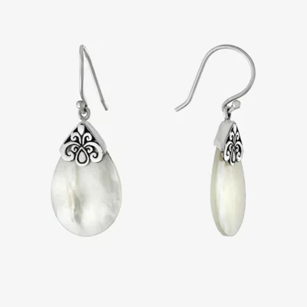 Womens White Mother Of Pearl Sterling Silver Pear Drop Earrings