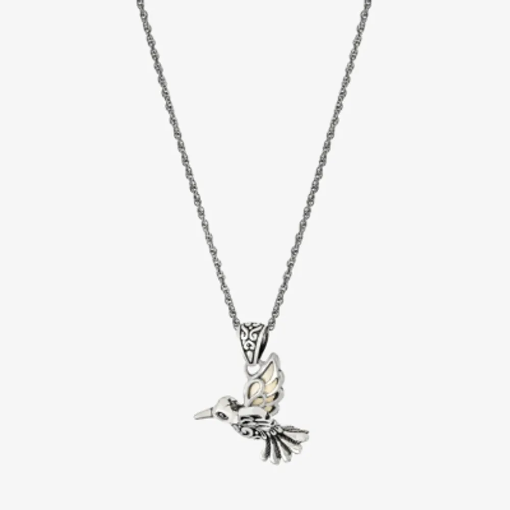 Hummingbird Womens White Mother Of Pearl Sterling Silver 16 Inch Pendant Necklace