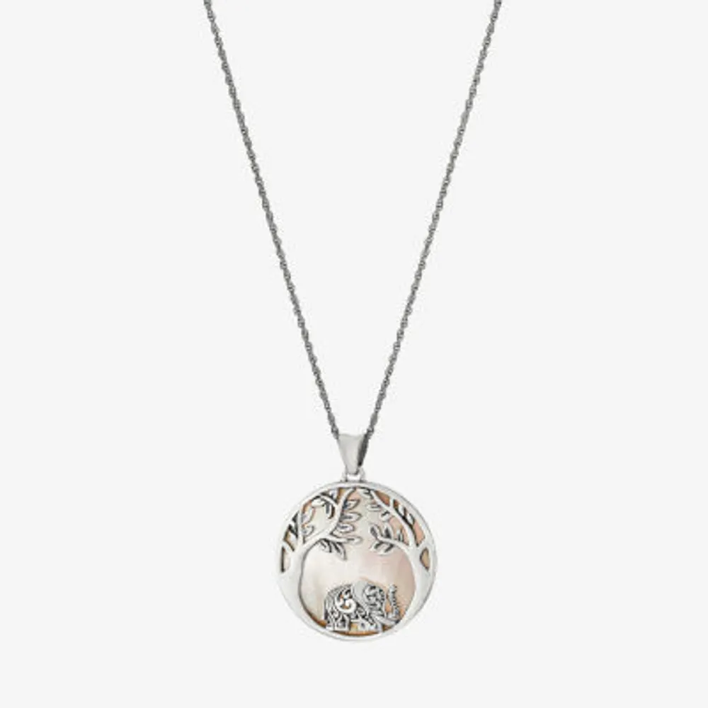Tree Of Life Womens White Mother Of Pearl Sterling Silver Round 16 Inch Pendant Necklace