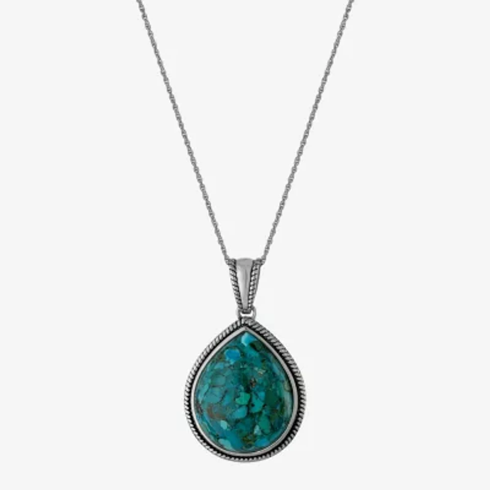 Womens Enhanced Blue Turquoise Sterling Silver 18 Inch Pendant Necklace