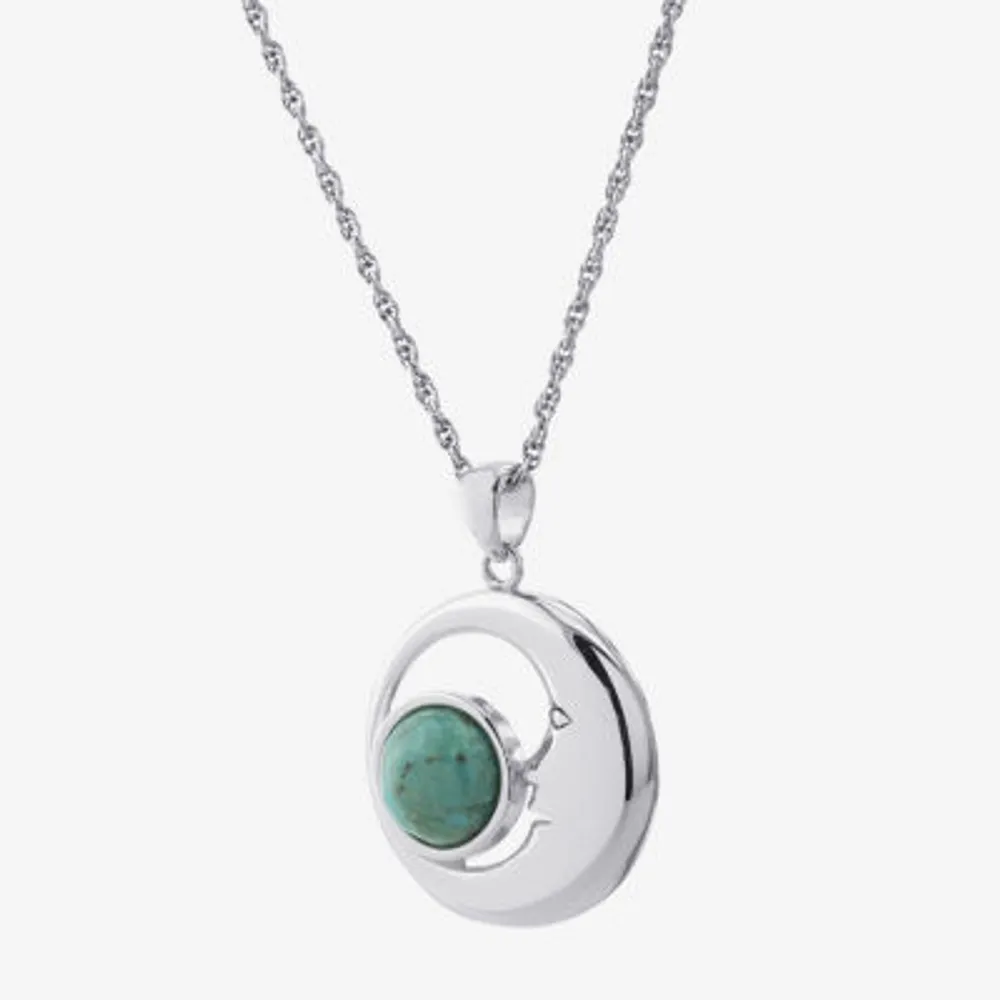 Moon Womens Enhanced Blue Turquoise Sterling Silver Moon 18 Inch Pendant Necklace