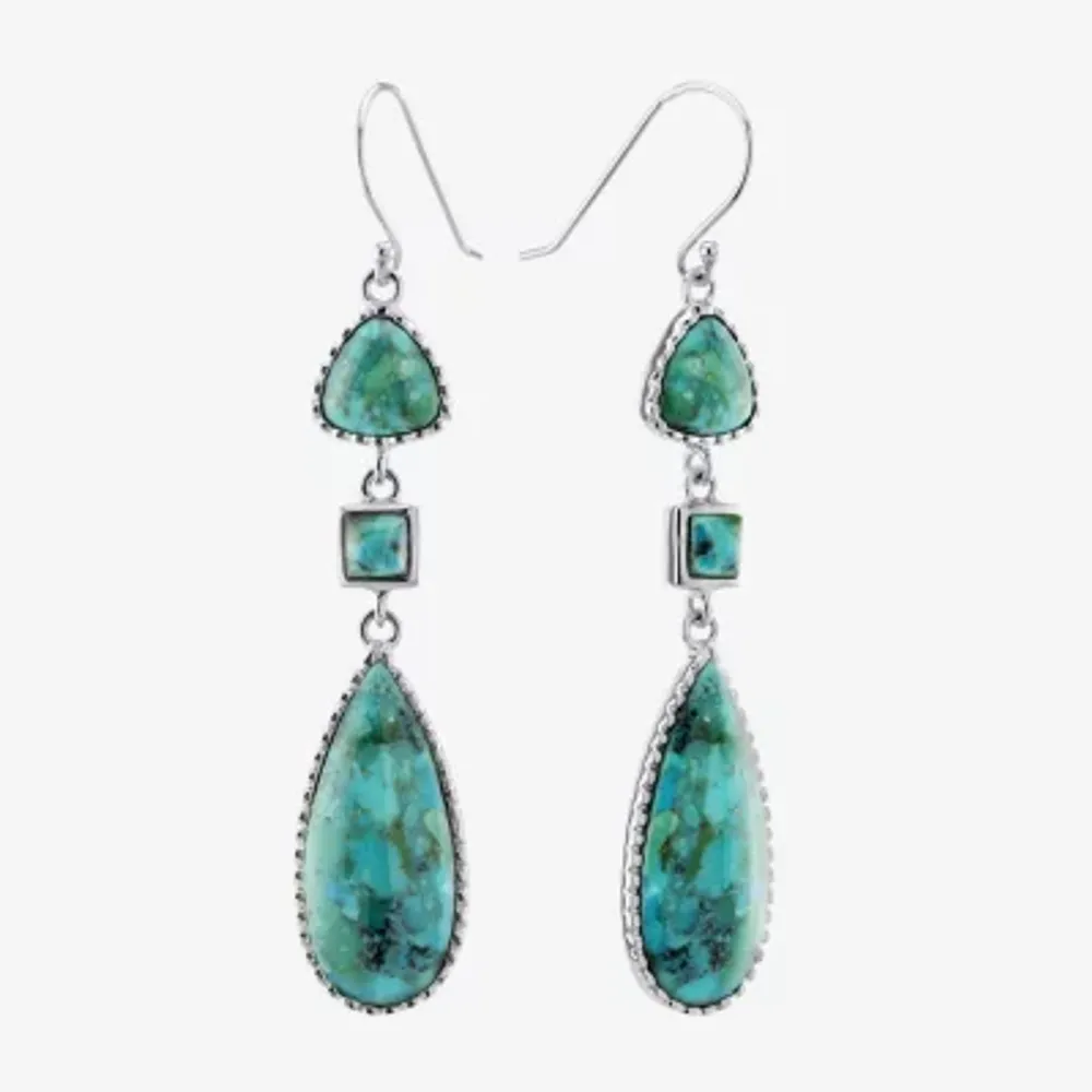 Womens Enhanced Blue Turquoise Sterling Silver Drop Earrings