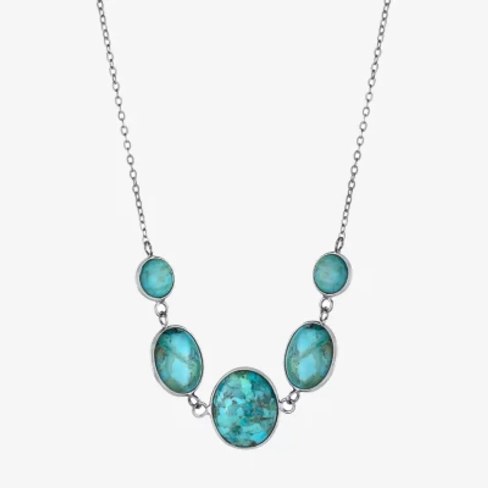 Womens Blue Sterling Silver 18 Inch Statement Necklace