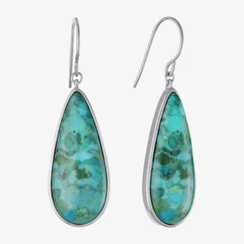 Womens Enhanced Blue Turquoise Sterling Silver Pear Drop Earrings
