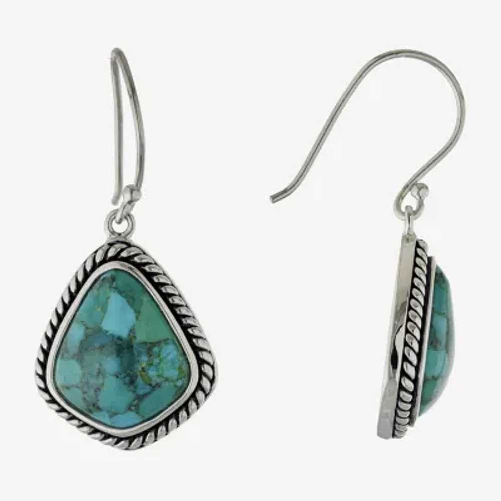 Womens Enhanced Blue Turquoise Sterling Silver Drop Earrings