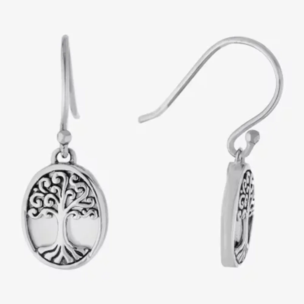Bali Inspired Womens White Mother Of Pearl Sterling Silver Oval Drop Earrings
