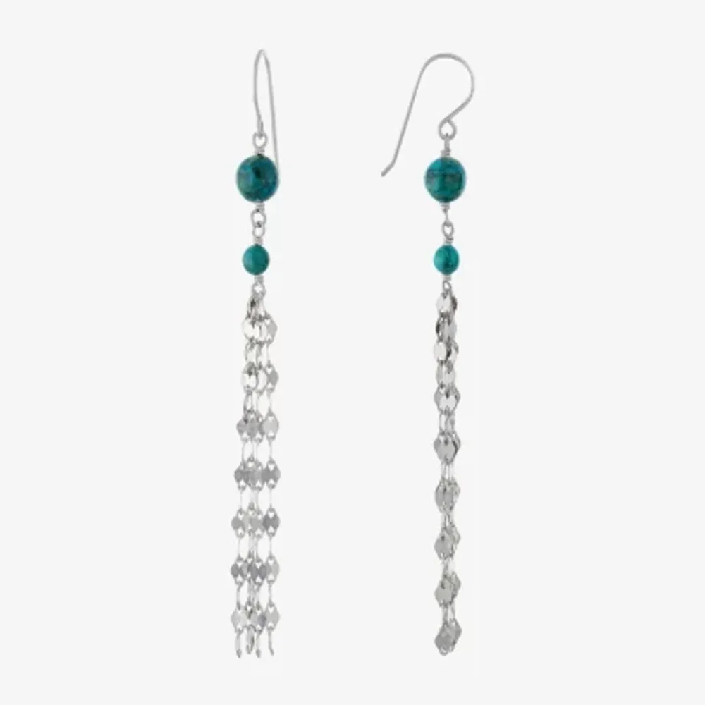 Womens Enhanced Blue Turquoise Sterling Silver Round Drop Earrings