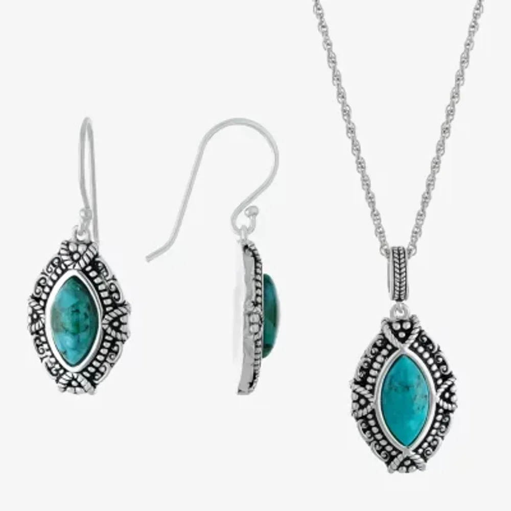 Womens Enhanced Blue Turquoise Sterling Silver 3-pc. Jewelry Set