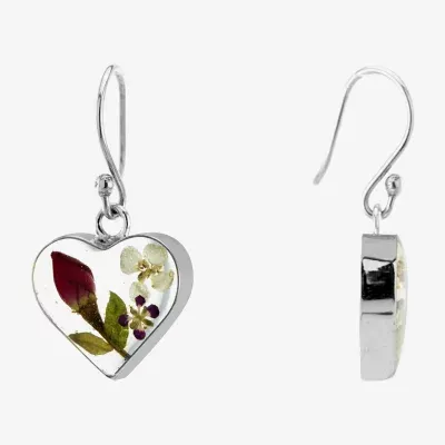 Everlasting Flower Limited Quantities! Real Pressed Flowers Womens Sterling Silver Heart Drop Earrings
