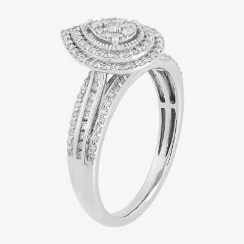 Womens 1/2 CT. T.W. Natural White Diamond 10K Gold Pear Halo Engagement Ring