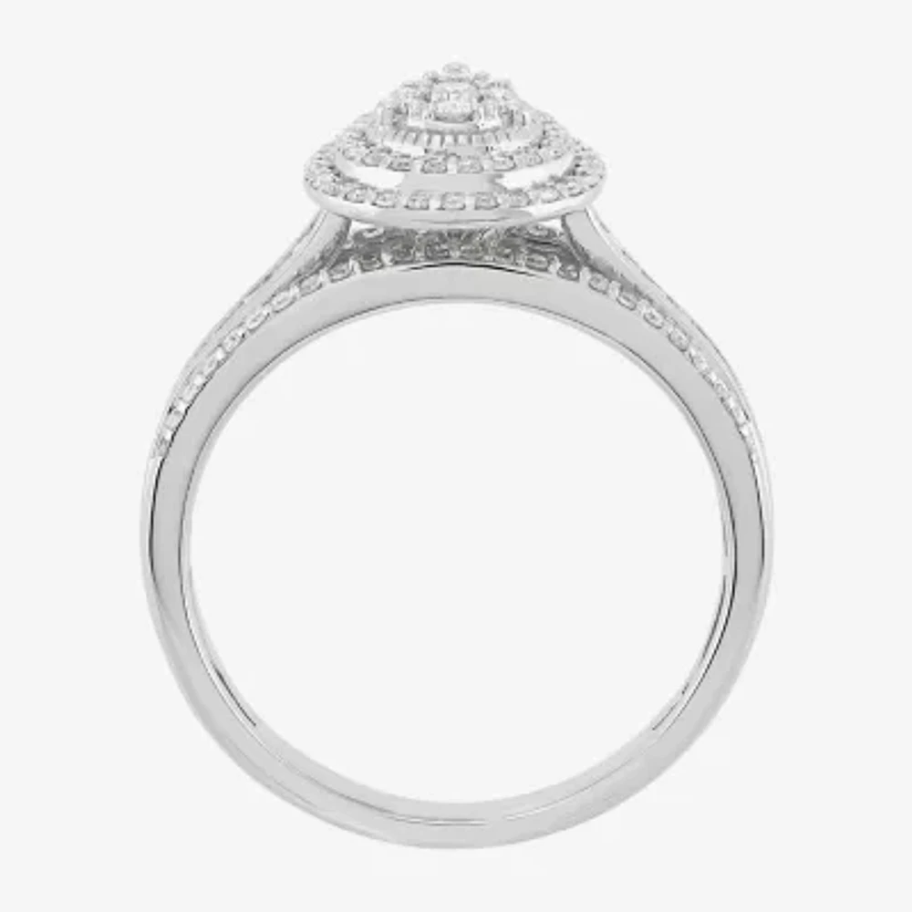 Womens 1/2 CT. T.W. Natural White Diamond 10K Gold Pear Halo Engagement Ring
