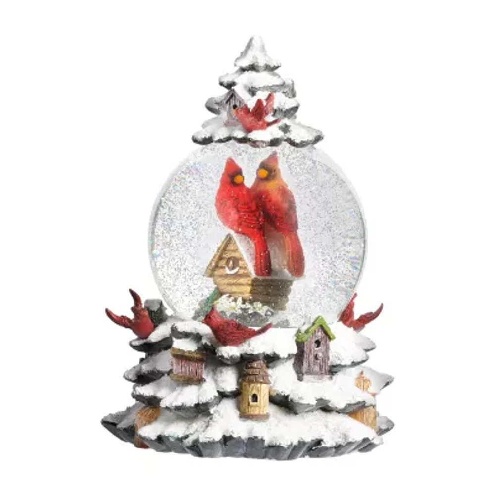 Roman 9in Lights Swirl Cardinal Dome Christmas Snow Globe