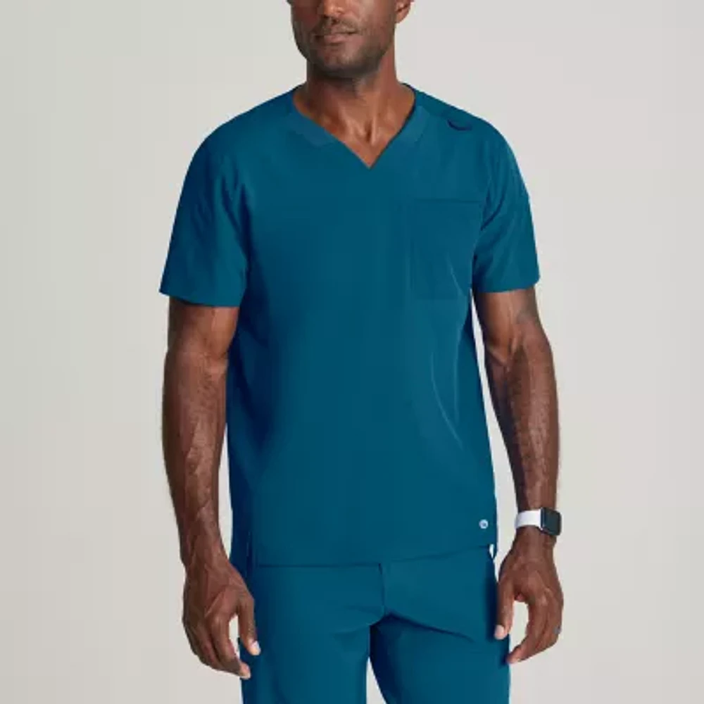 Barco One Bot195 Velocity 2-Pocket Mens V Neck Short Sleeve Wrinkle Resistant Scrub Top