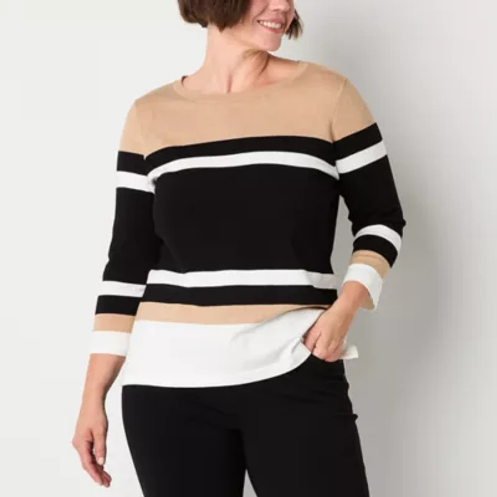 Liz Claiborne Womens Round Neck 3/4 Sleeve Pullover Sweater