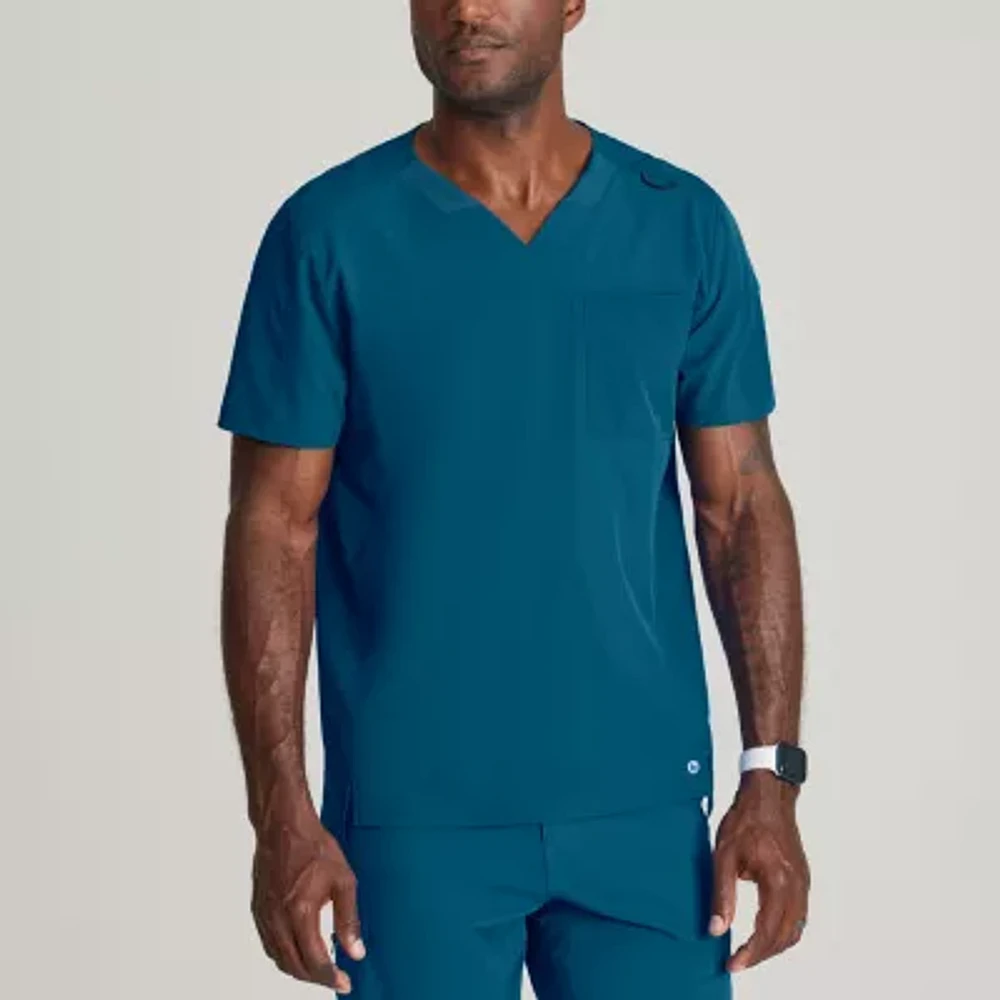 Barco One Bot195 Velocity 2-Pocket Mens Big and Tall V Neck Short Sleeve Wrinkle Resistant Scrub Top