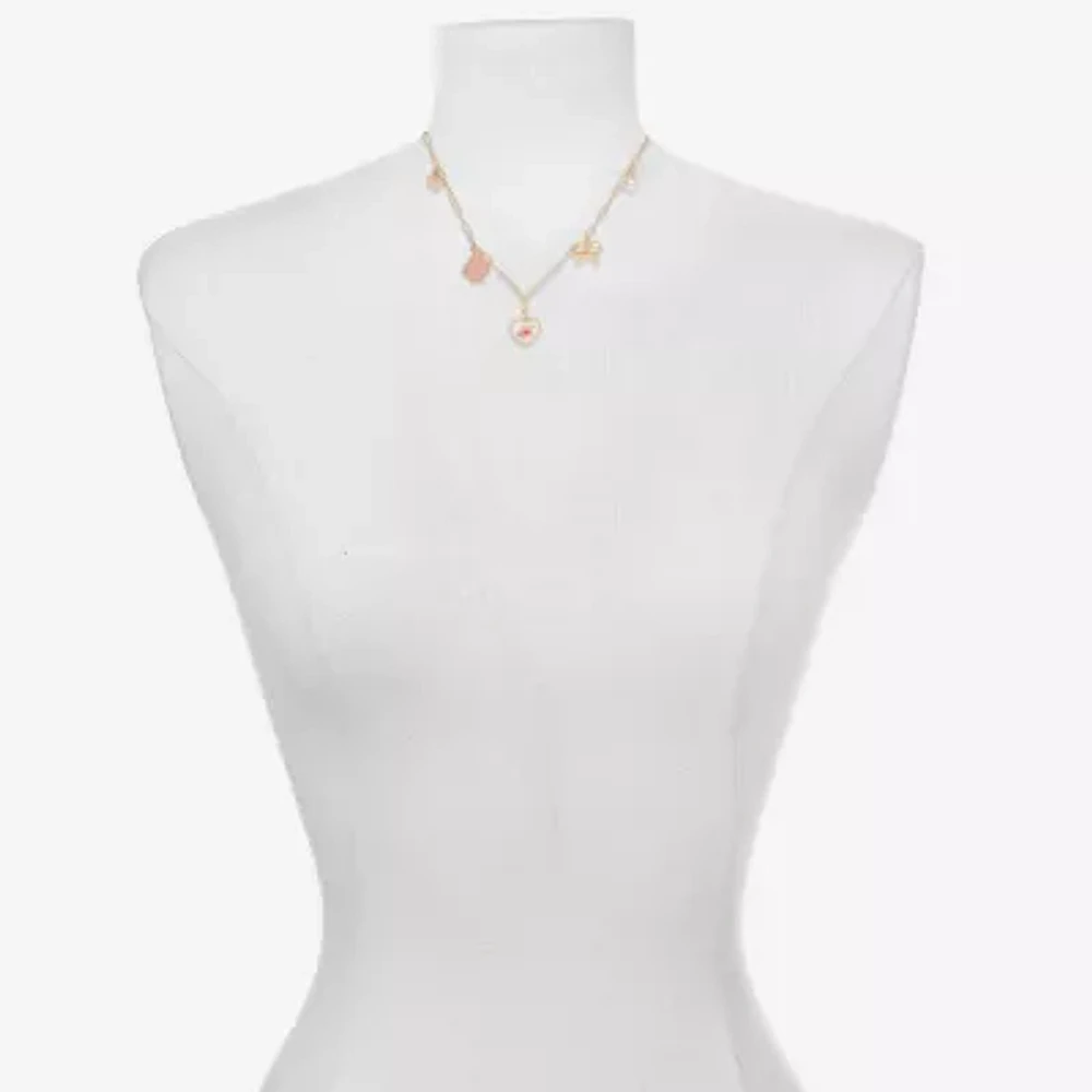 Bijoux Bar Delicates Gold Tone Womens Simulated Pearl Bow Clover Flower 16 Inch Pendant Necklace