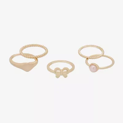Bijoux Bar Gold Tone Womens Simulated Pearl Bow Heart Ring Set
