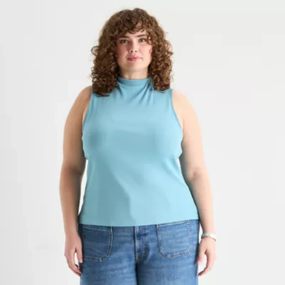 a.n.a Ribbed Womens Funnel Neck Sleeveless Plus T-Shirt