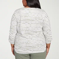 Alfred Dunner Copper Canyon Womens V Neck 3/4 Sleeve Plus T-Shirt