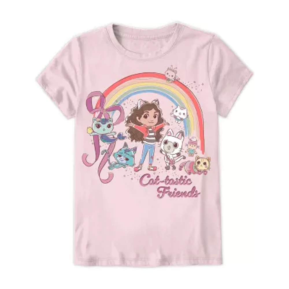 Little & Big Kid Girls Crew Neck Short Sleeve Regular Fit Gabby's Dollhouse Graphic T-Shirt