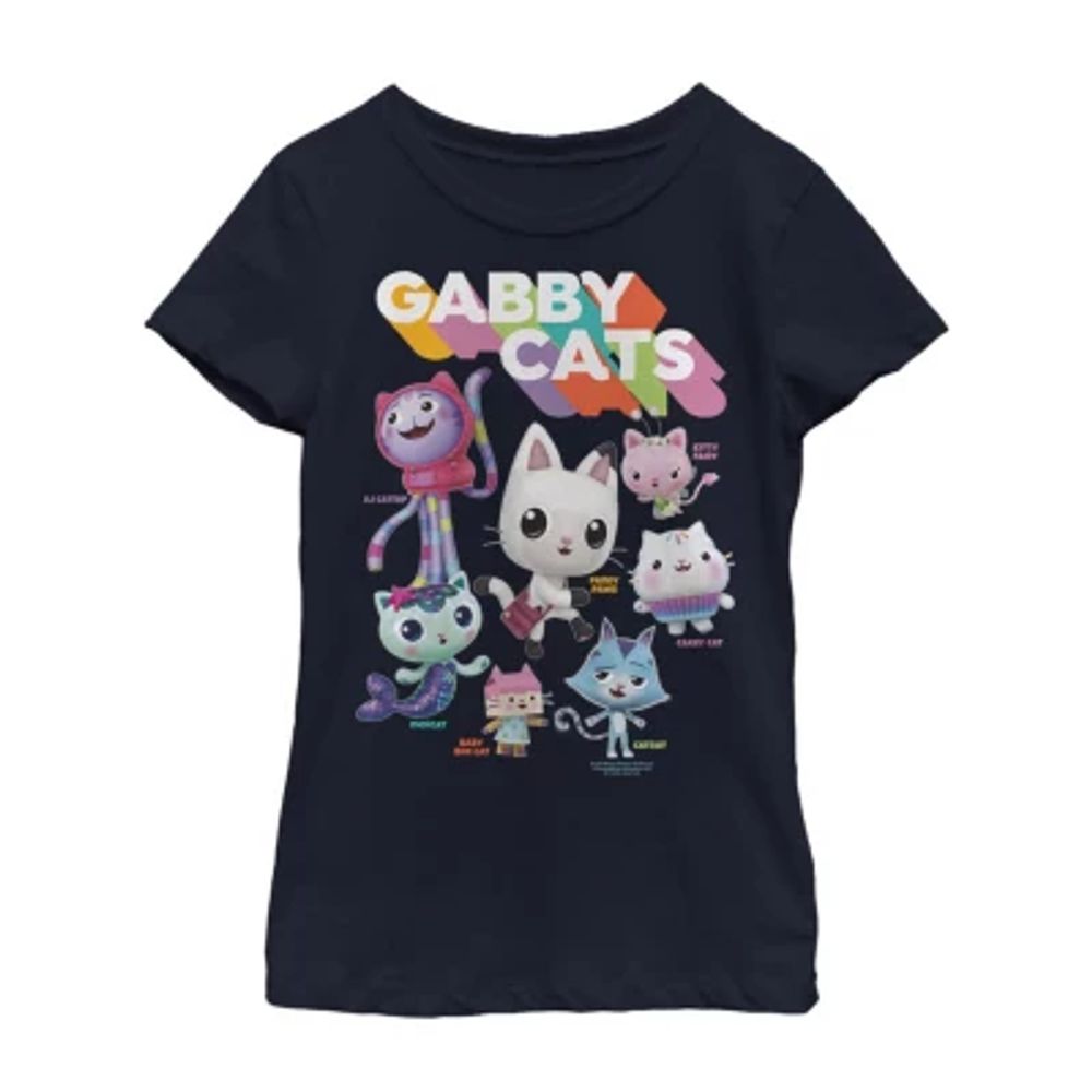 Little & Big Kid Girls Crew Neck Short Sleeve Regular Fit Gabby's Dollhouse Graphic T-Shirt