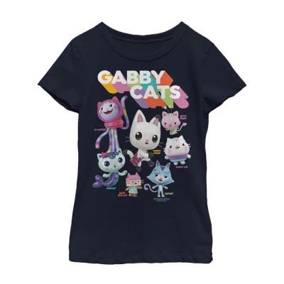 Little & Big Kid Girls Crew Neck Short Sleeve Regular Fit Gabby's Dollhouse Graphic T-Shirt
