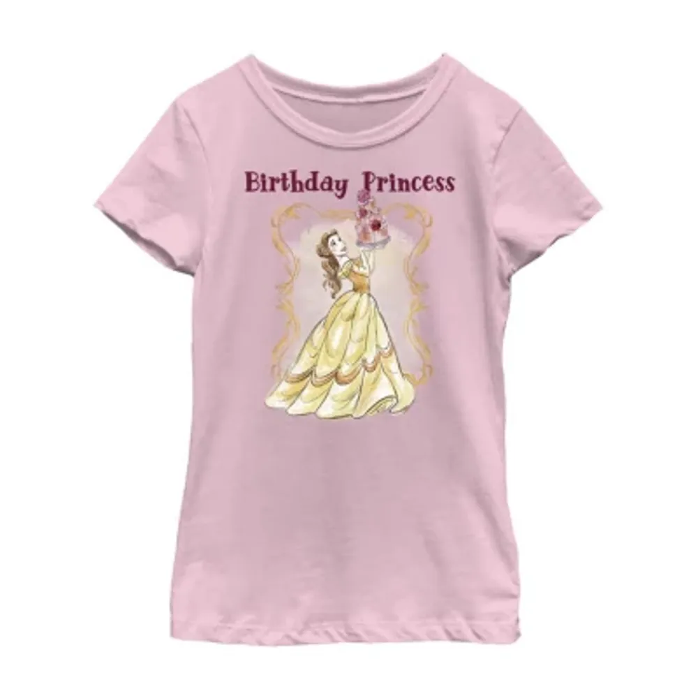 Disney Little & Big Kid Girls Crew Neck Short Sleeve Regular Fit Belle Graphic T-Shirt