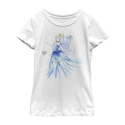 Disney Little & Big Kid Girls Crew Neck Short Sleeve Regular Fit Cinderella Graphic T-Shirt