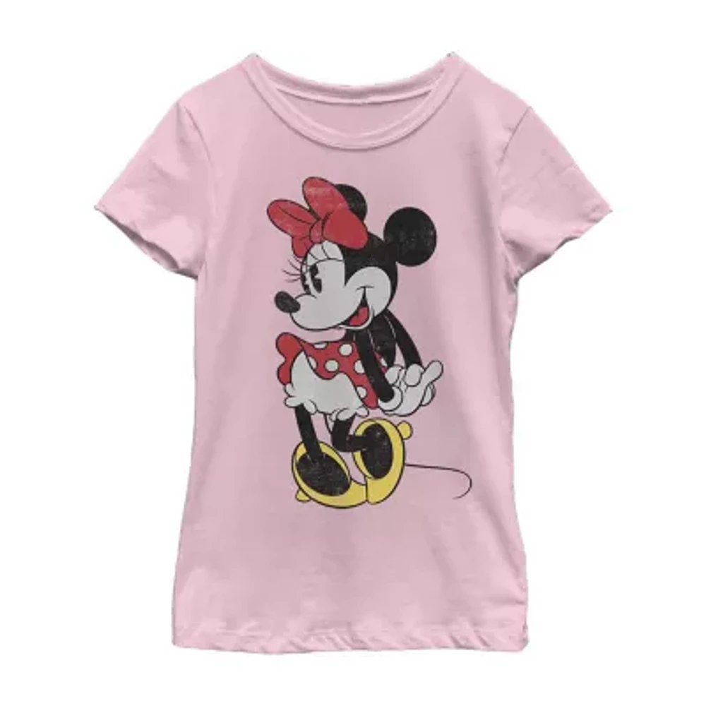 Little & Big Kid Girls Crew Neck Short Sleeve Regular Fit Minnie Mouse Graphic T-Shirt