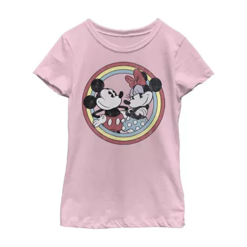 Disney Little & Big Kid Girls Crew Neck Short Sleeve Regular Fit Mickey and Friends Graphic T-Shirt