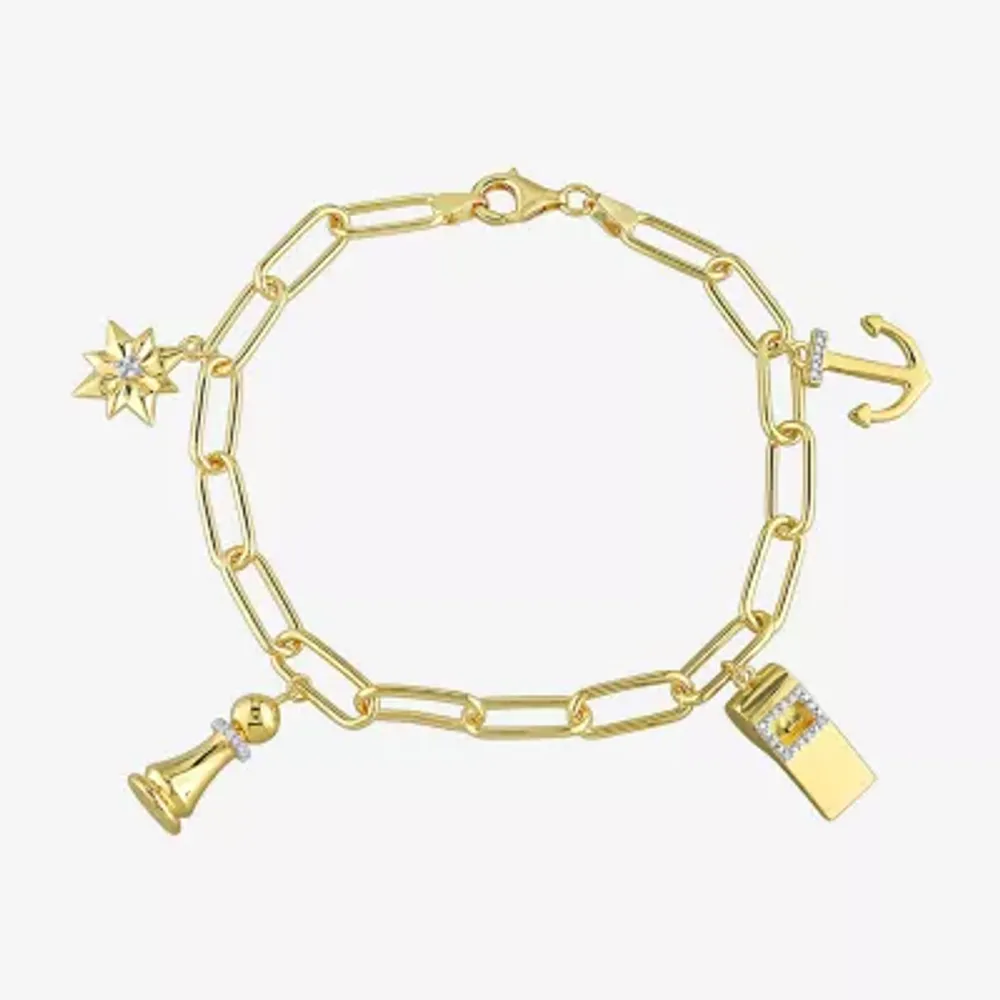 Mens 1/6 CT. T.W. Natural White Diamond 18K Gold Over Silver Charm Bracelet