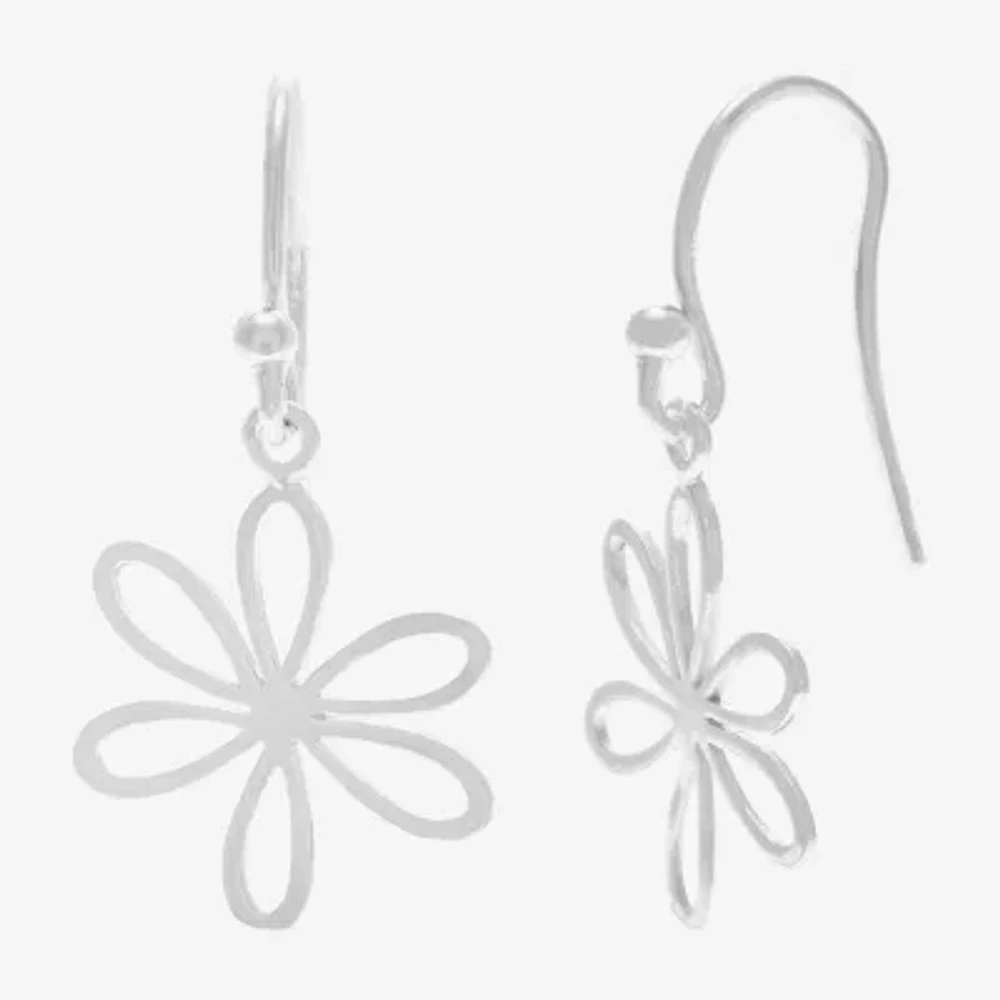 Silver Treasures Womens Sterling Silver Flower Hypoallergenic Drop Earrings